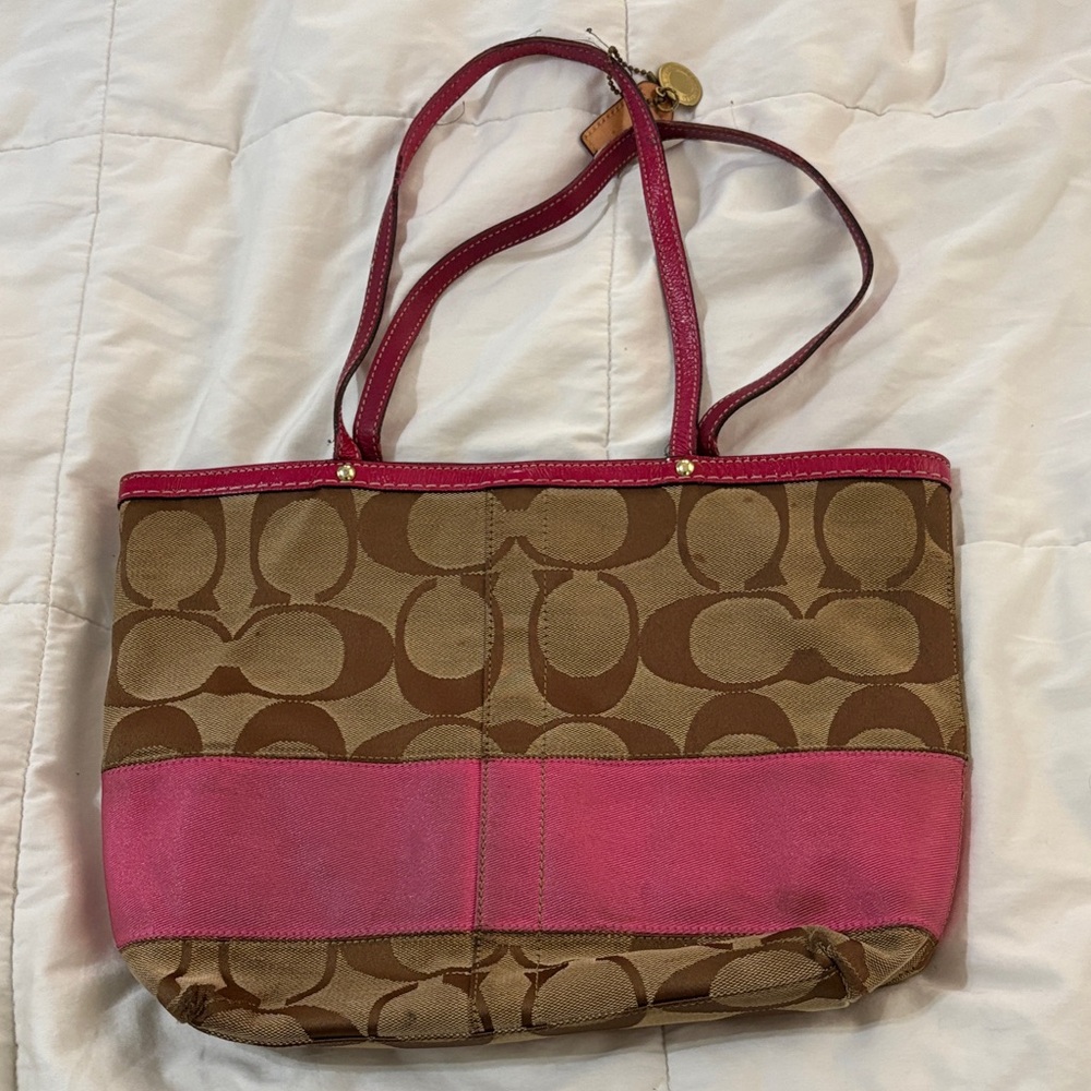Coach Tan and Pink Signature Tote
